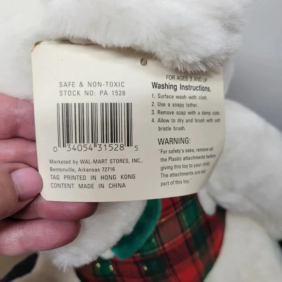 "Vintage T.L. Toys Loveable Holiday Friends Christmas Bear White Plush Male Bear - Picture 15 of 15